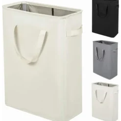 Ultratunn tvättkorg med handtag, hopfällbar korg för smutstvätt, smal väska, hopfällbar tyg, 45 L (53.34 cm, beige)