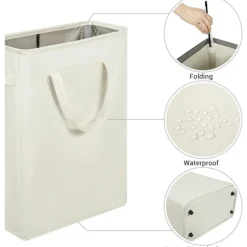 Ultratunn tvättkorg med handtag, hopfällbar korg för smutstvätt, smal väska, hopfällbar tyg, 45 L (53.34 cm, beige)