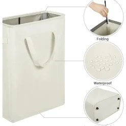 Ultratunn tvättkorg med handtag, hopfällbar korg för tunna smutsiga kläder, smal påse, hopfällbar trasa, 45 L (53,34 cm, beige)
