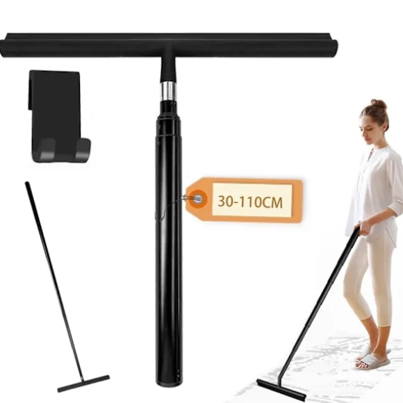 Utdragbar Duschskrapa med Långt Handtag Fönsterputsare för Badrumsglas 30-110cm Svart