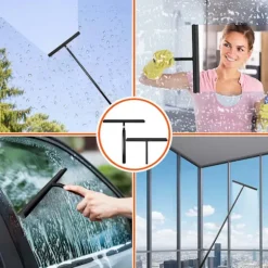 Utdragbar Duschskrapa med Långt Handtag Fönsterputsare för Badrumsglas 30-110cm Svart
