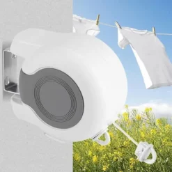 Utdragbar tvättlina för utomhusbruk, 13 m utdragbar väggmonterad torkställning med 2 tvättlinor