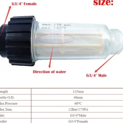 Vattenfilter för högtryckstvätt 3/4" anslutning med 2 plugganslutningar Antisandfilter för vattenpump Kompatibel med Kärcher K2-K7 för Ga