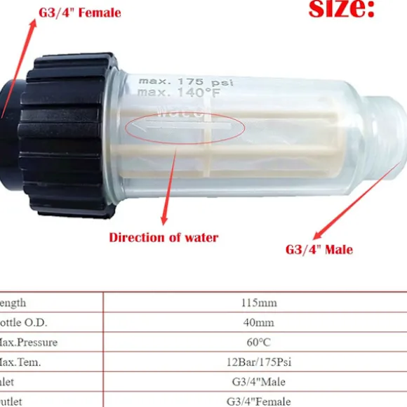 Vattenfilter för högtryckstvätt 3/4" anslutning med 2 plugganslutningar Antisandfilter för vattenpump Kompatibel med Kärcher K2-K7 för Ga