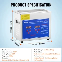 VEVOR Ultrasonic Rengörare, Hög Ultraljudseffekt, Stora Kapacitetsalternativ,3L
