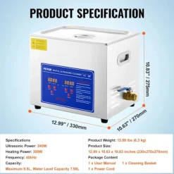 Vevor Ultrasonic Rengörare, 240W Effekt, 40kHz Frekvens,10L