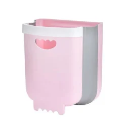 Väggmonterad köksavfallskorg för skåp, hängande/vikbar, för insamling av grönsaksskal (rosa)