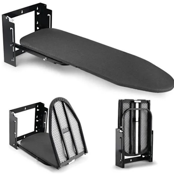 Väggmonterat Strykbord 92x31cm Väggmonterat Litet utrymme - HÖJDJUSTERING - för Ångstrykjärn/elektriskt - Svart