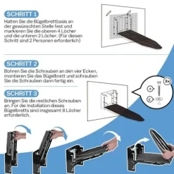 Väggmonterat Strykbord 92x31cm Väggmonterat Litet utrymme - HÖJDJUSTERING - för Ångstrykjärn/elektriskt - Svart