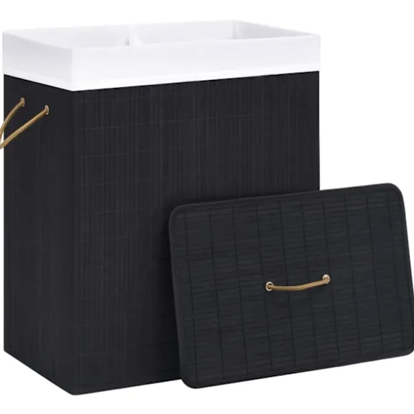 vidaXL Tvättkorg bambu med 2 sektioner svart 100 L Svart
