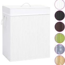 vidaXL Tvättkorg bambu med 2 sektioner vit 100 L Vit