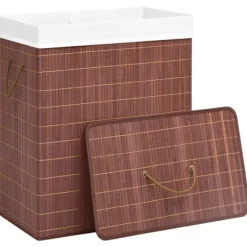vidaXL Tvättkorg bambu med 2 sektioner brun 100 L Brun
