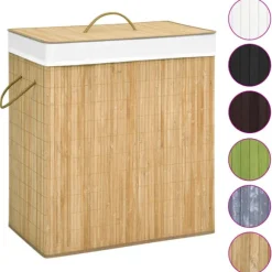 vidaXL Tvättkorg bambu med 2 sektioner 100 L Brun