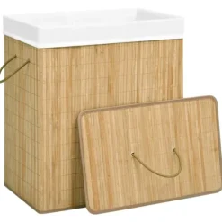 vidaXL Tvättkorg bambu med 2 sektioner 100 L Brun
