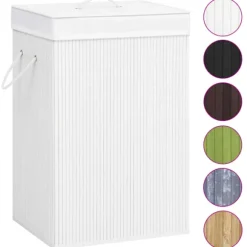 vidaXL Tvättkorg bambu med 2 sektioner vit 72 L Vit