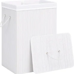 vidaXL Tvättkorg bambu med 2 sektioner vit 72 L Vit