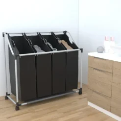 vidaXL Tvättsorterare med 4 påsar svart grå Svart