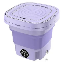 Vikbar Bärbar Tvättmaskin med Centrifug 8L 220V Mini Automatisk Tvätt för Strumpor Underkläder Lila