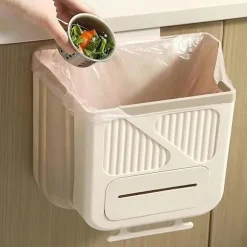 Vikbar Hängande Papperskorg 21,6 x 20,3 x 12 cm Vit Plast Köksavfallsbehållare