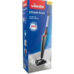 Vileda 168917 Steam Plus 3.0 elektrisk ångmopp med 2x microfiber ersättningstampar, rengöring av mattor Svart