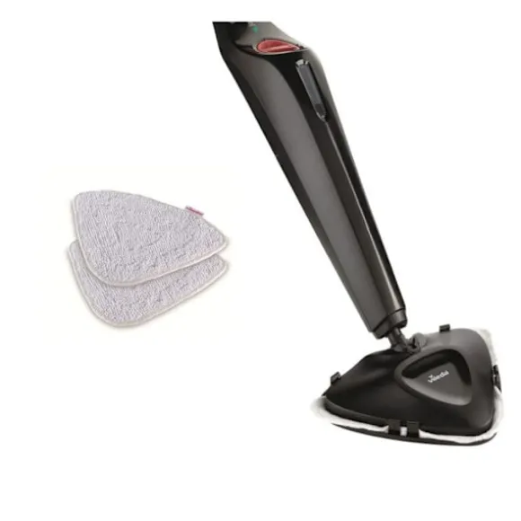 Vileda 168917 Steam Plus 3.0 elektrisk ångmopp med 2x microfiber ersättningstampar, rengöring av mattor Svart
