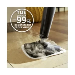 Vileda 168917 Steam Plus 3.0 elektrisk ångmopp med 2x microfiber ersättningstampar, rengöring av mattor Svart