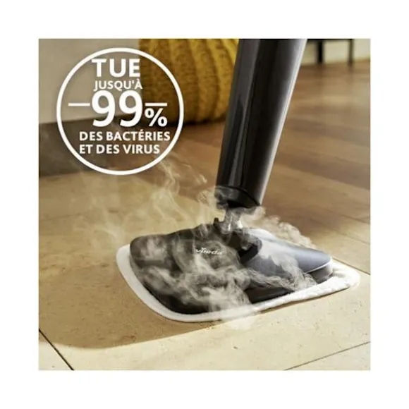 Vileda 168917 Steam Plus 3.0 elektrisk ångmopp med 2x microfiber ersättningstampar, rengöring av mattor Svart