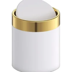 (Vit) Mini soptunna med lock, liten mini soptunna i metall, mini bänksoptunnor för skrivbord bil kontor kök, svänglock soptunna 1,5 L