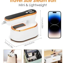 1190W Mini Resestrykjärn, Liten Vikbar Bärbar Resestrykjärn med LED-Display och 4 Ångnivåer
