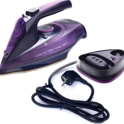 2400W Sladdlös Ångstrykjärn med 5 Justerbara Hastigheter, Anti-Dropp, Anti-Kalk, EU-Kontakt, Lila - 2m Strömkabel