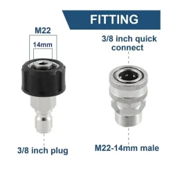 XJ-Rostfritt Stål Högtryckstvätt Snabbkopplingskit, m22 14mm Till 3/8in Snabbkoppling, 3/4in Till 1/2in Qu