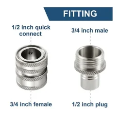 XJ-Rostfritt Stål Högtryckstvätt Snabbkopplingskit, m22 14mm Till 3/8in Snabbkoppling, 3/4in Till 1/2in Qu
