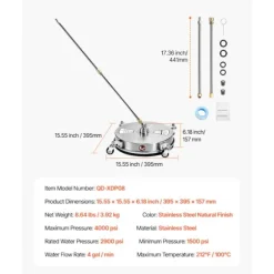 Yt rengörare - DUOKU - QD-XDP08 - Rostfritt stål - 395 mm - 18 L/min Rostfritt stål med naturlig finish